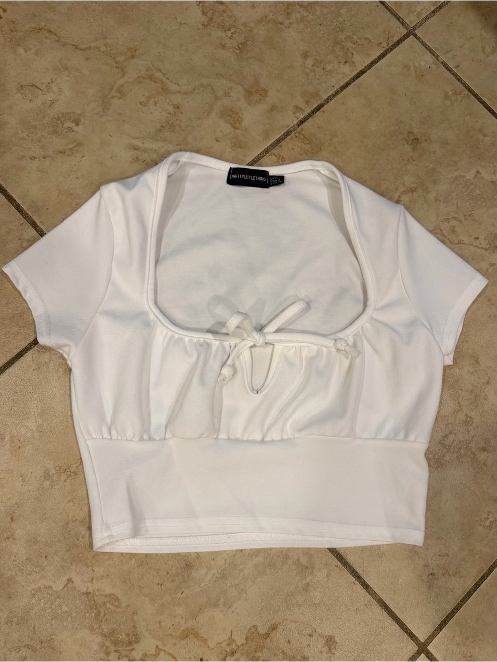 PrettyLittleThing White Square Neck Tie-Front Crop Top